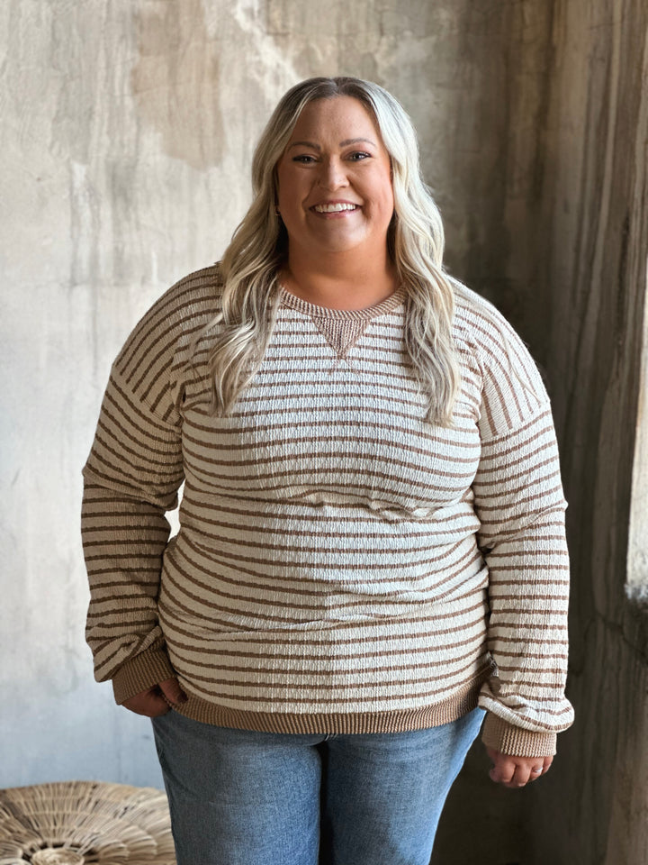 Plus Stripe Print Long Sleeve Top