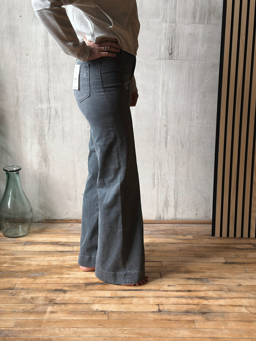 Grey Pintuck High Rise Flares