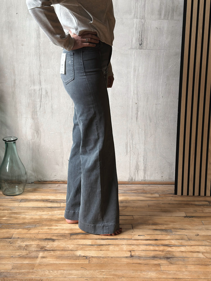 Grey Pintuck High Rise Flares