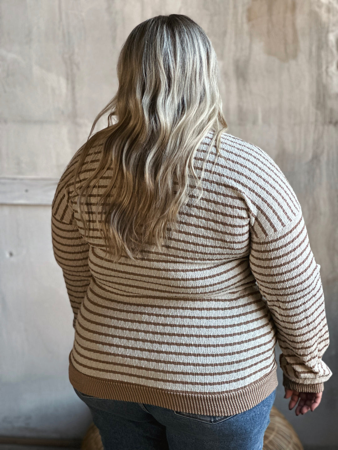 Plus Stripe Print Long Sleeve Top