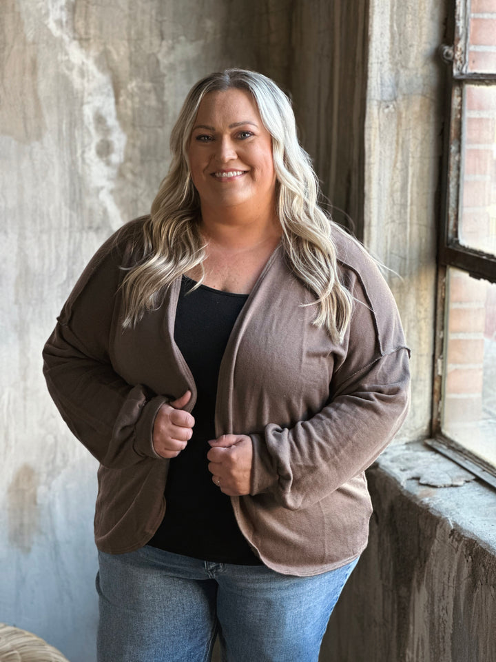 Plus Long Sleeve Open Cardigan