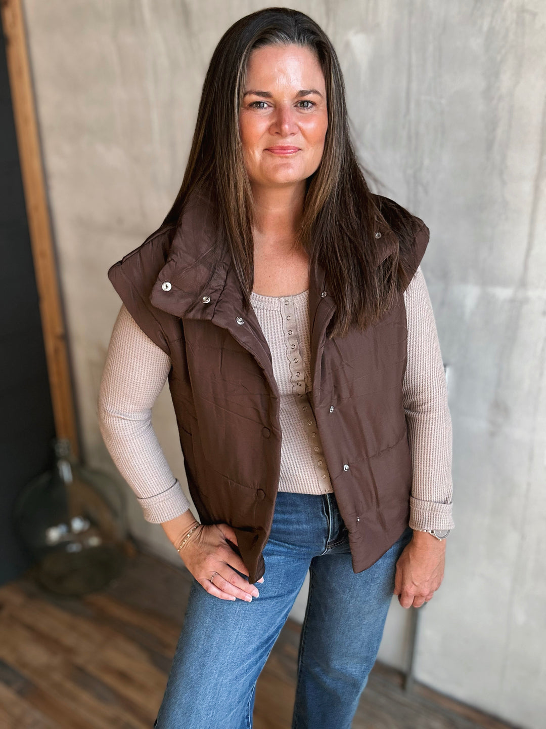 Oversized Snap Button Puffer Vest