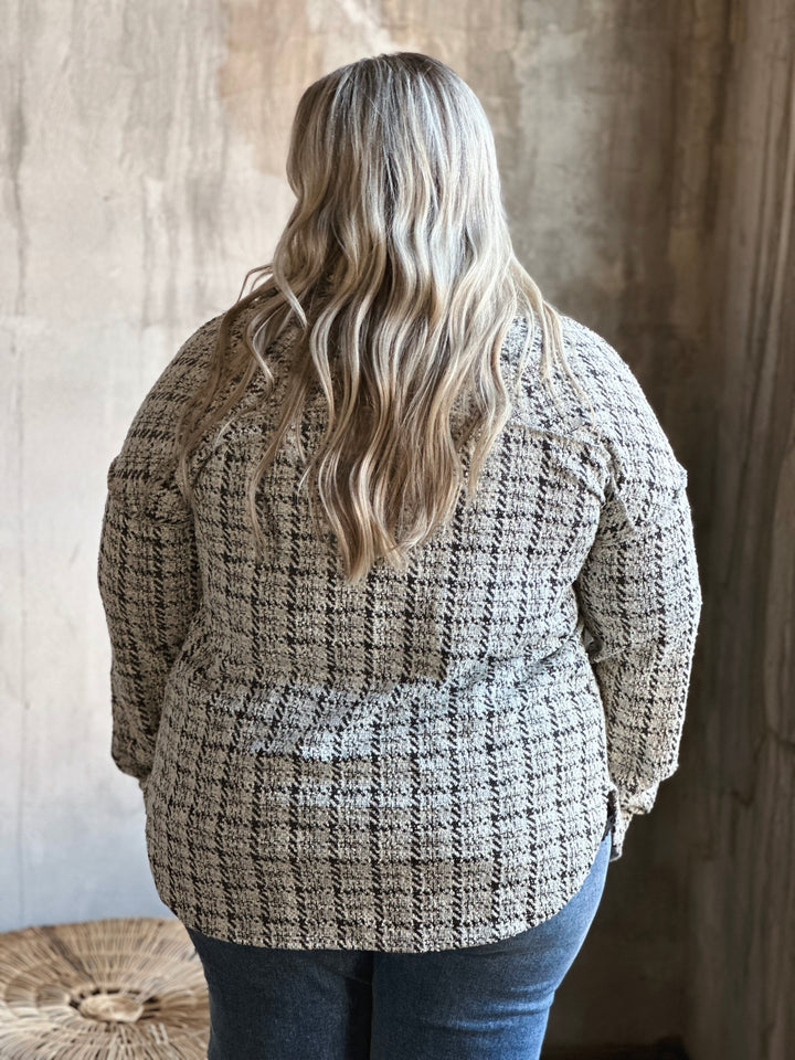 Plus Checker Bouclé Button Down Shacket
