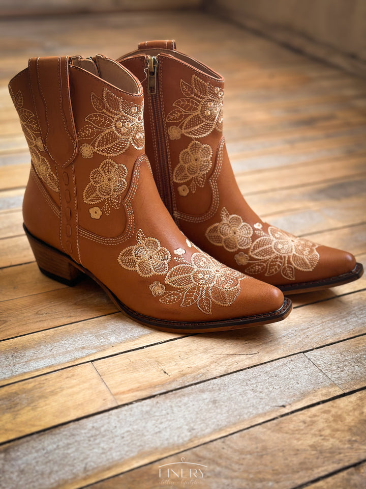 Front view of Embroidered Western Boots with rounded toe