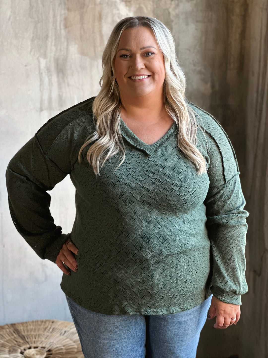 Plus Textured V-Neck Top