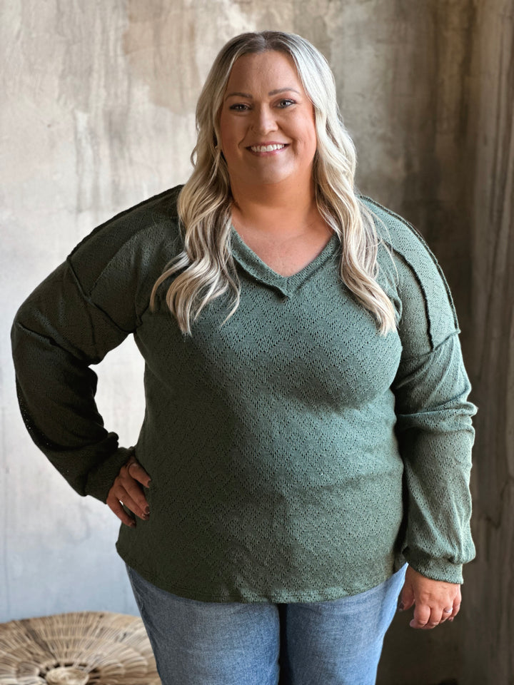 Plus Textured V-Neck Top