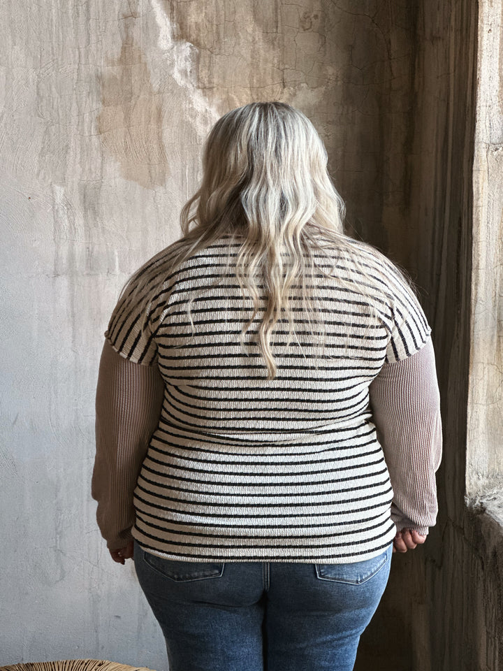 Plus Stripe & Solid Ribbed Top