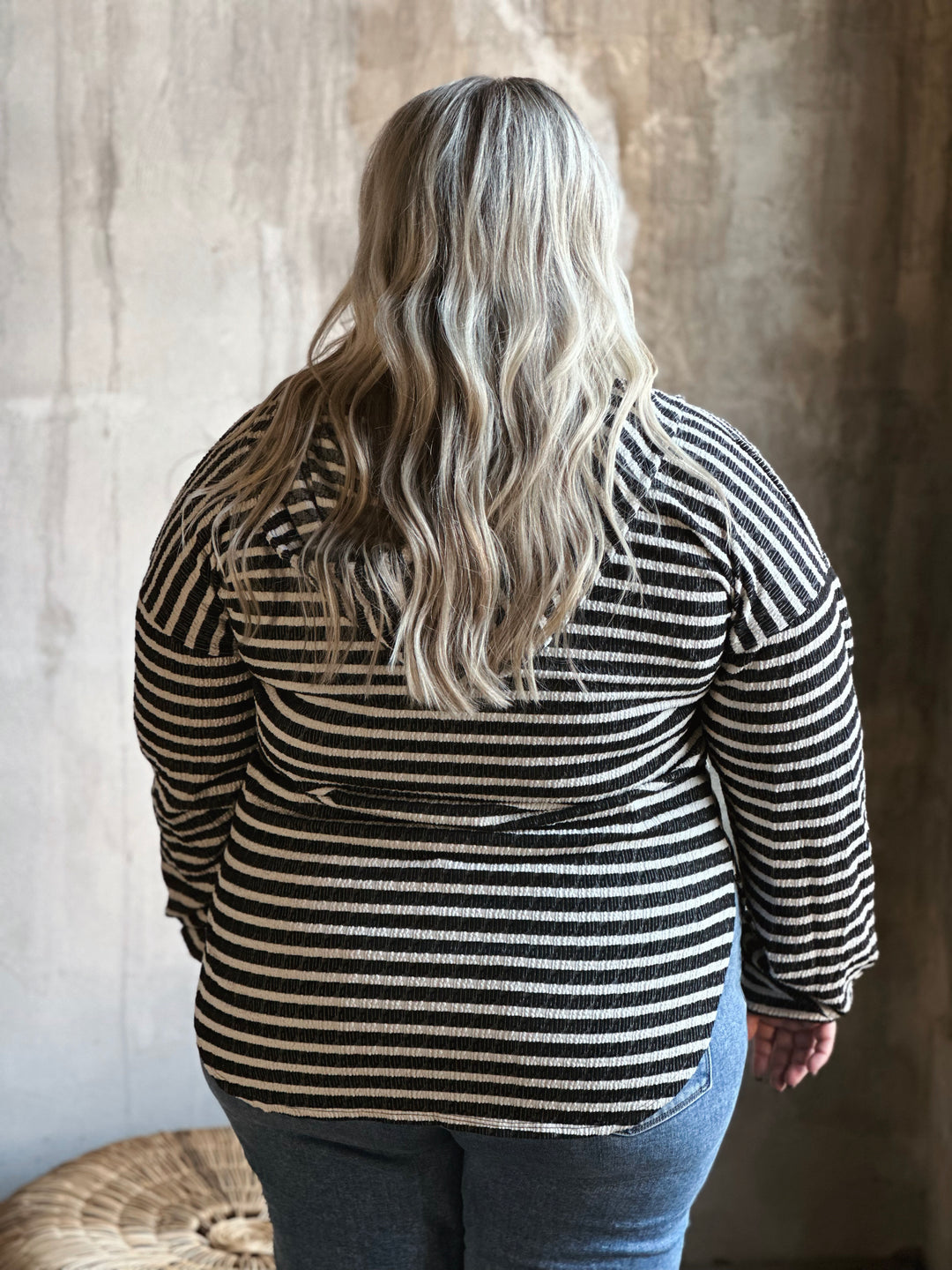 Plus Stripe Jacquard Hoodie Top