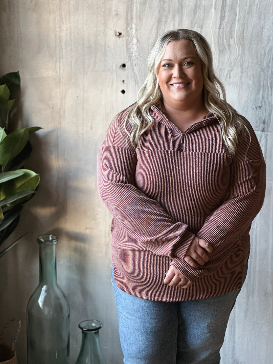 Plus Ribbed Hoodie Top