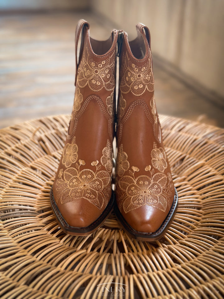 Front view of Embroidered Western Boots with rounded toe