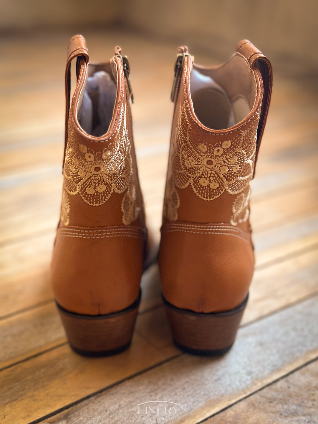Back view of Embroidered Western Boots with rounded toe