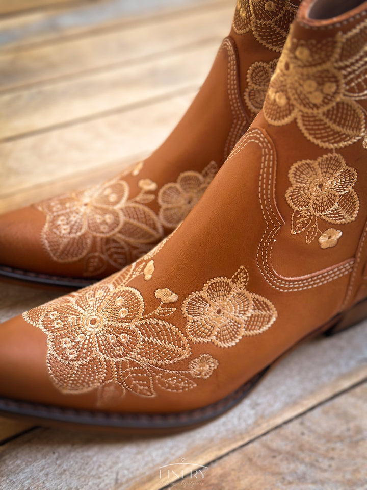 Front view of Embroidered Western Boots with rounded toe