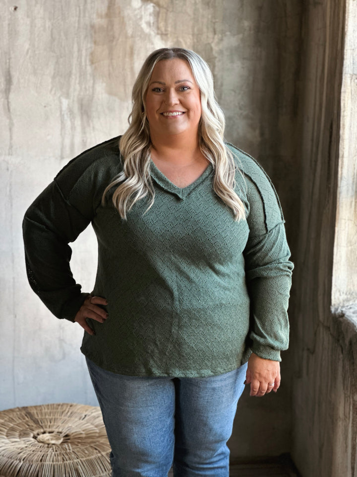 Plus Textured V-Neck Top