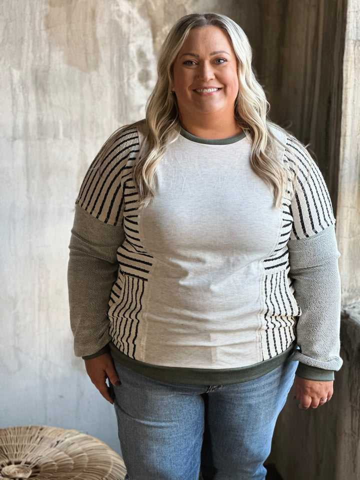 Plus Color Block Stripe Knit Top