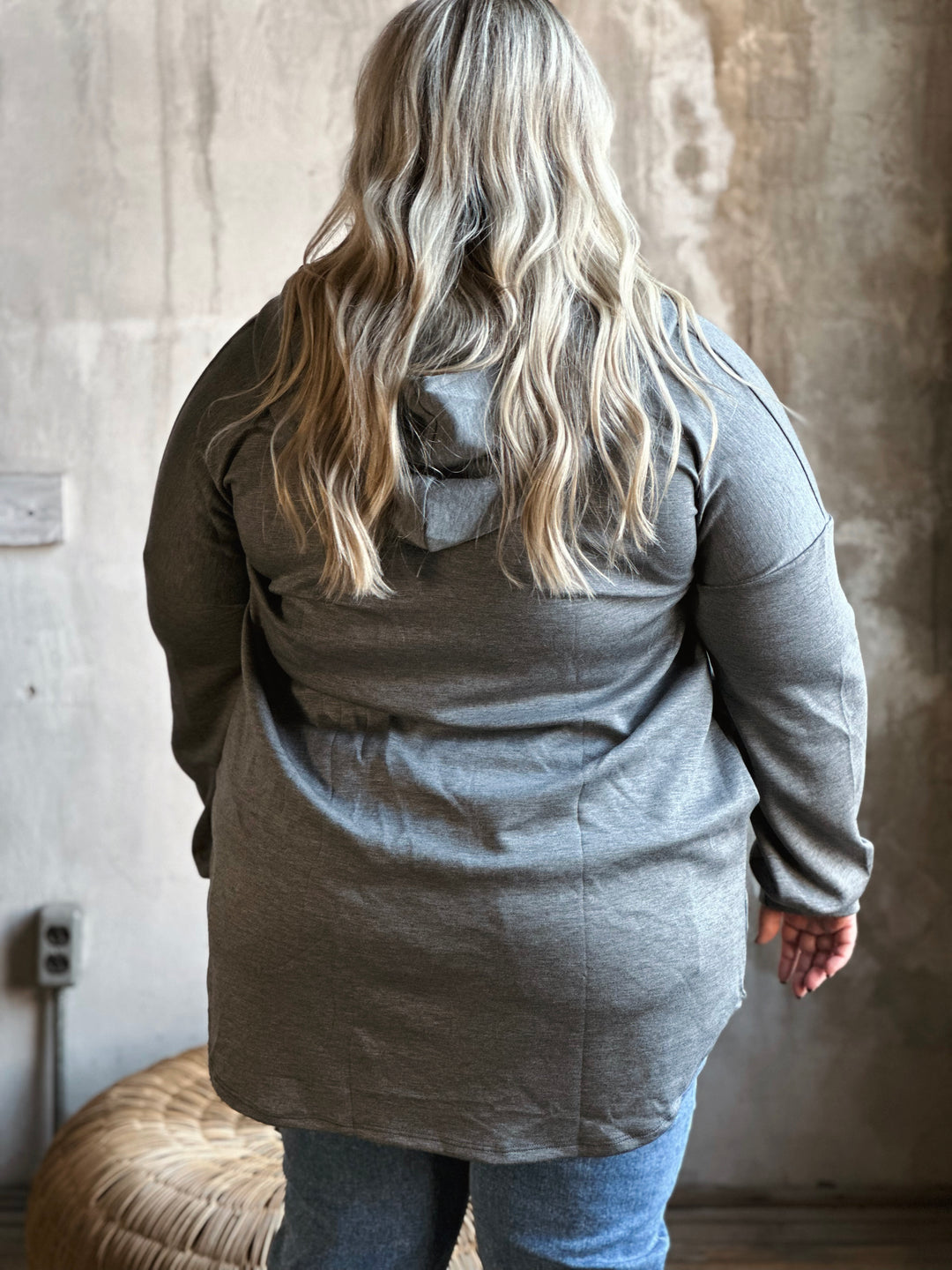 Plus Solid Scuba Hoodie Cardigan