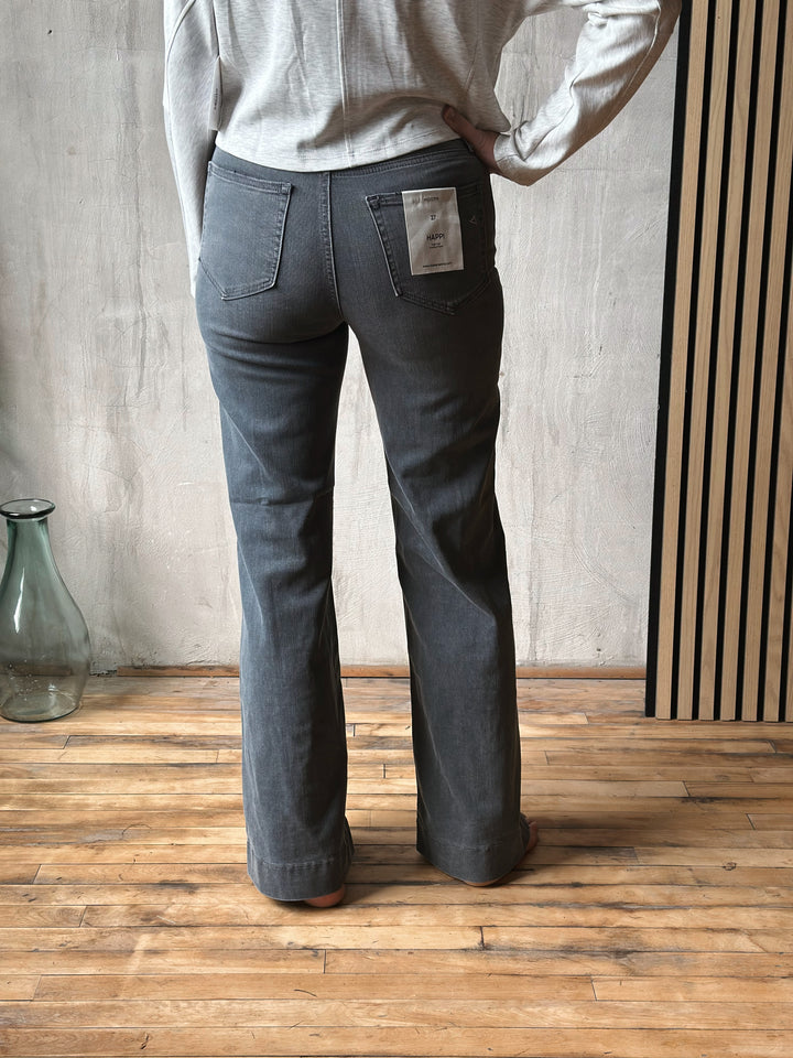 Grey Pintuck High Rise Flares