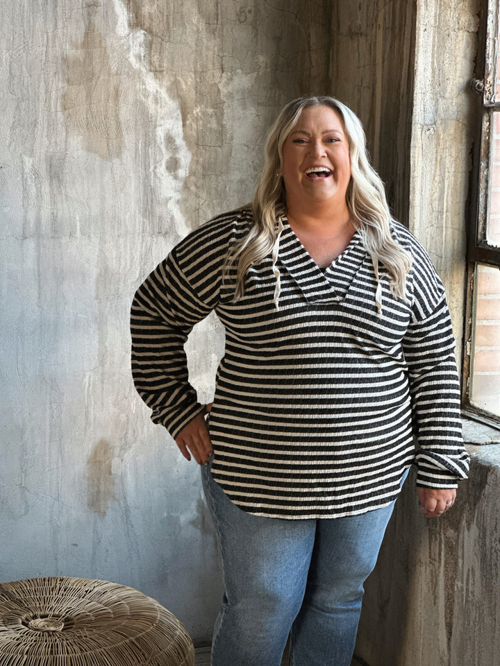 Plus Stripe Jacquard Hoodie Top