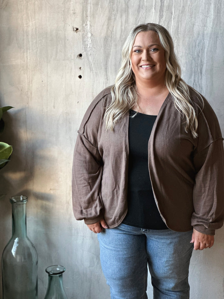 Plus Long Sleeve Open Cardigan