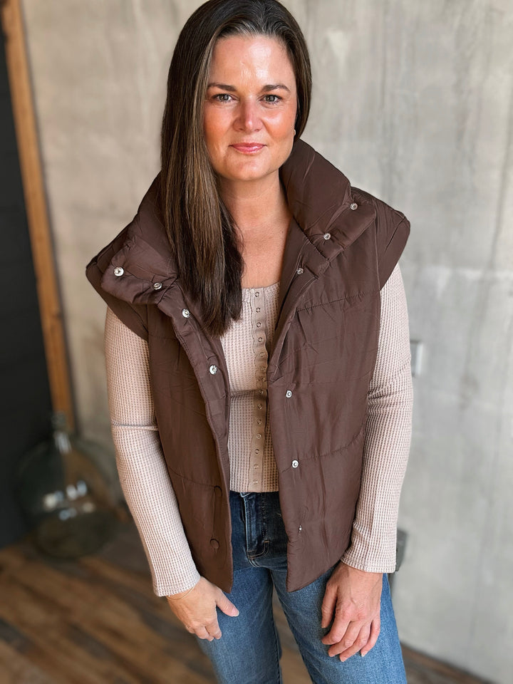 Oversized Snap Button Puffer Vest