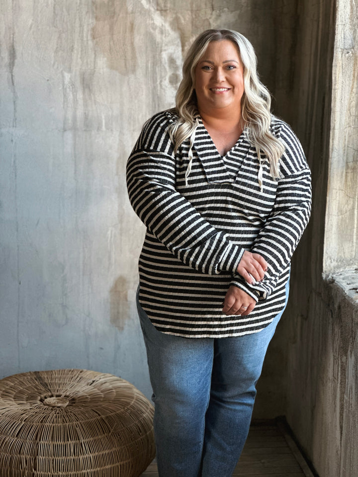 Plus Stripe Jacquard Hoodie Top