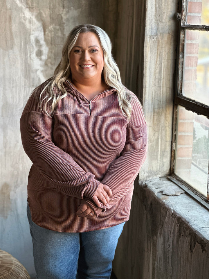 Plus Ribbed Hoodie Top