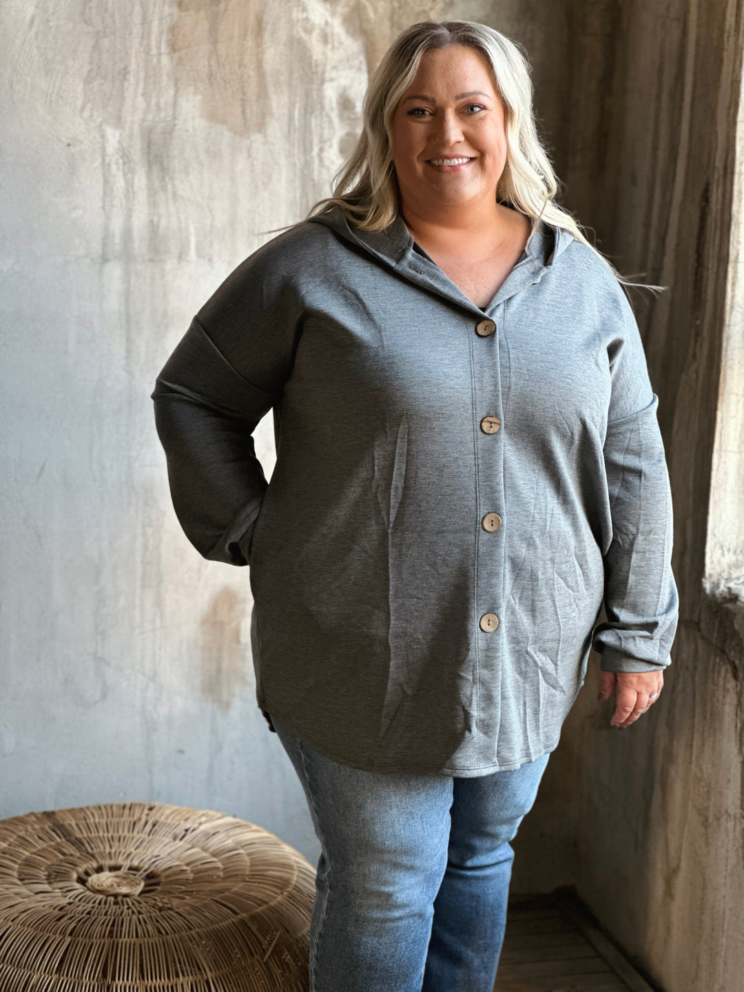 Plus Solid Scuba Hoodie Cardigan