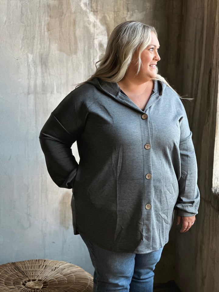 Plus Solid Scuba Hoodie Cardigan