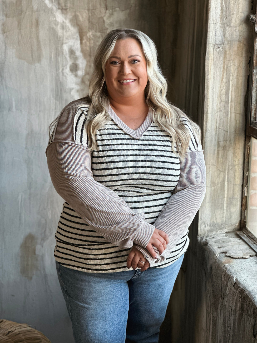 Plus Stripe & Solid Ribbed Top