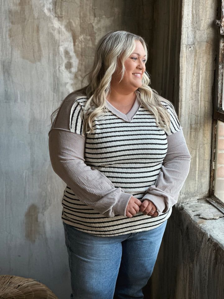 Plus Stripe & Solid Ribbed Top