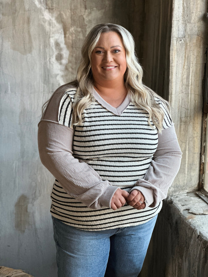 Plus Stripe & Solid Ribbed Top