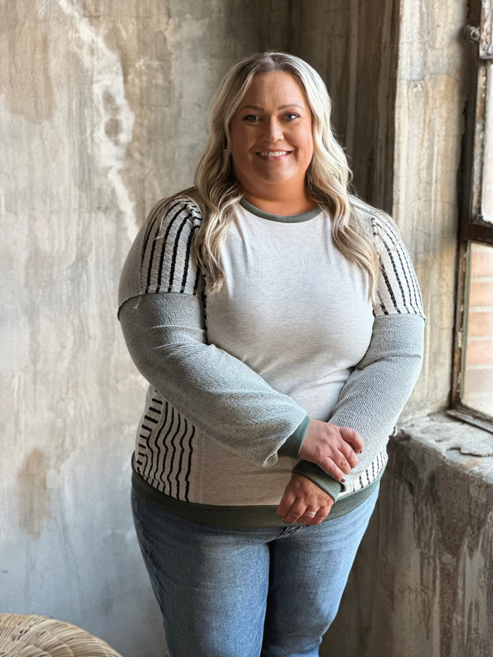 Plus Color Block Stripe Knit Top