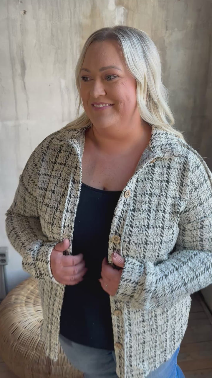 Plus Checker Bouclé Button Down Shacket