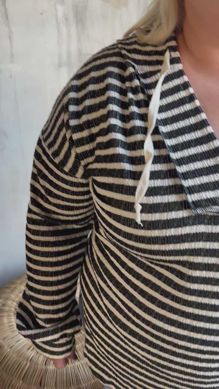 Plus Stripe Jacquard Hoodie Top