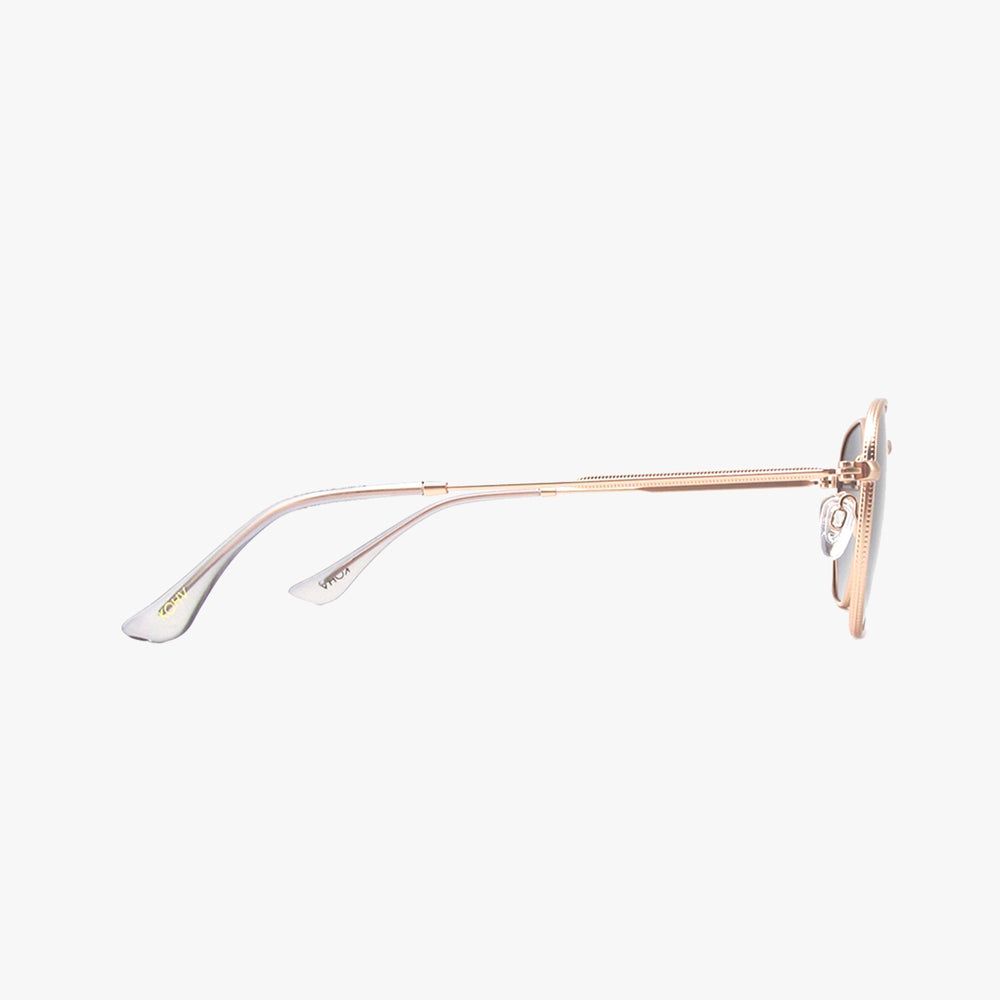 Gold eyeglasses on a white background