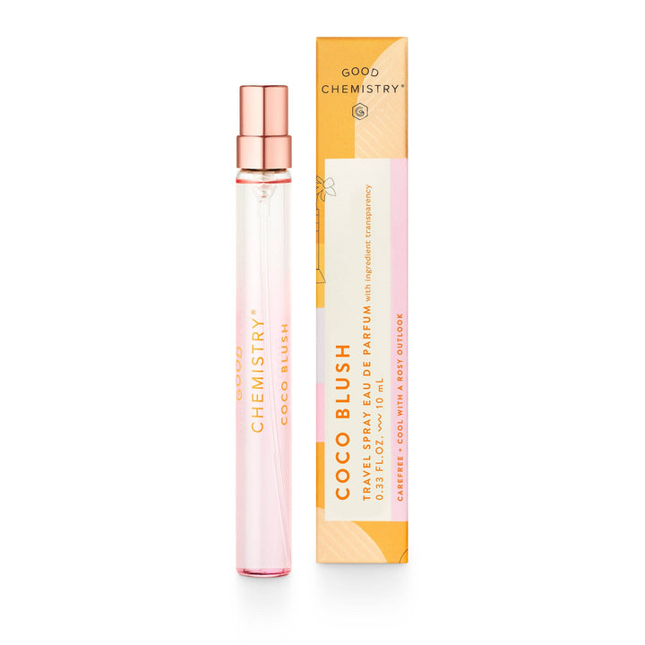 Good Chemistry Coco Blush perfume travel spray with packaging on a white background