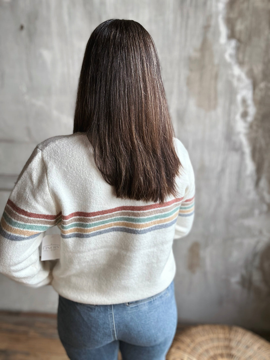 Ivory Sweater with Muted Stripe Bodice