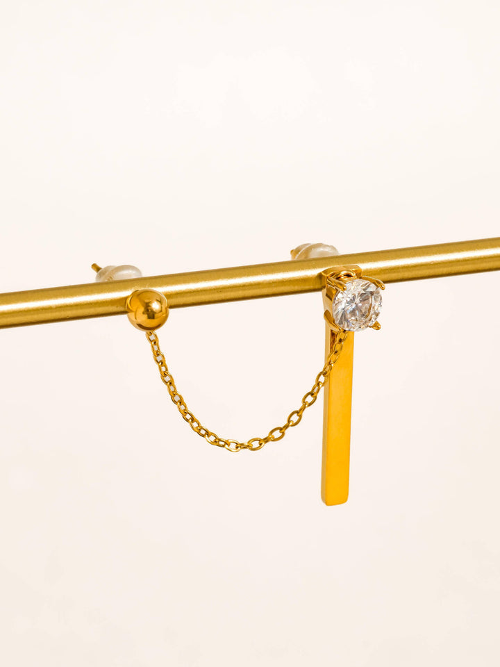 Nola 18K Gold Non-Tarnish CZ Chain Drop Earring Set