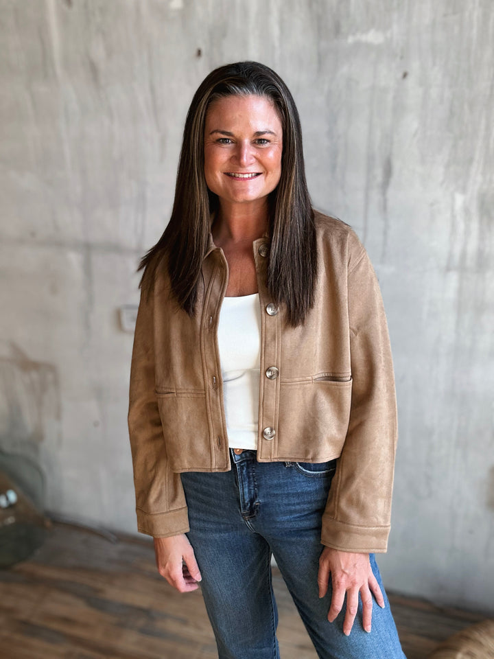 Cropped Suede Pattern Jacket