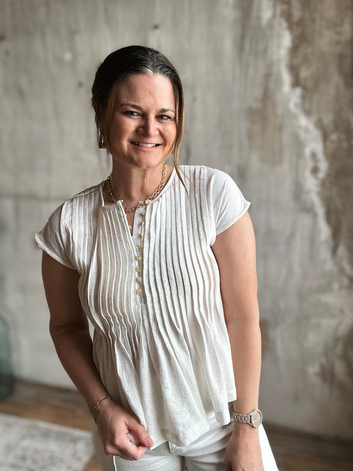 The Ivory Gathered Button Top