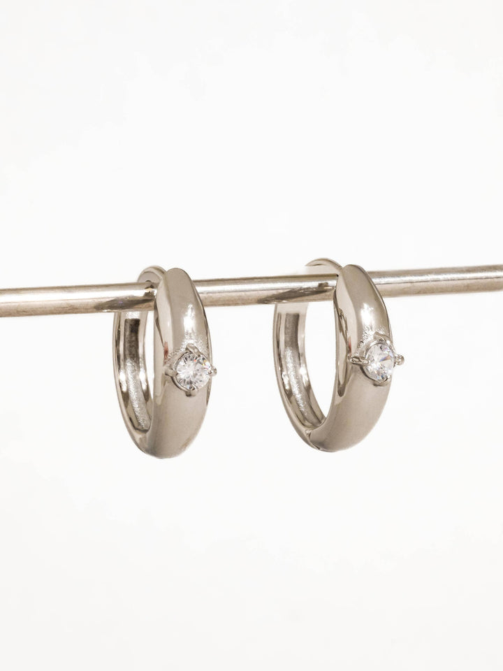 Dazzleon Silver CZ Solitaire  Hoop Earrings
