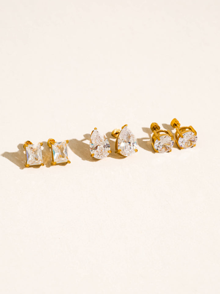 Avenn 18K Gold Non-Tarnish Round CZ Flat Back Earrings
