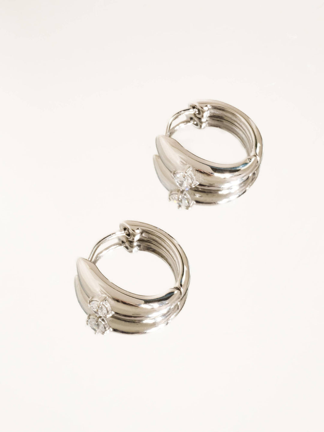 Dazzleon Silver CZ Solitaire  Hoop Earrings