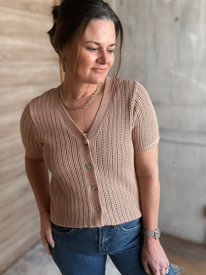 The Open Weave Button Cardigan