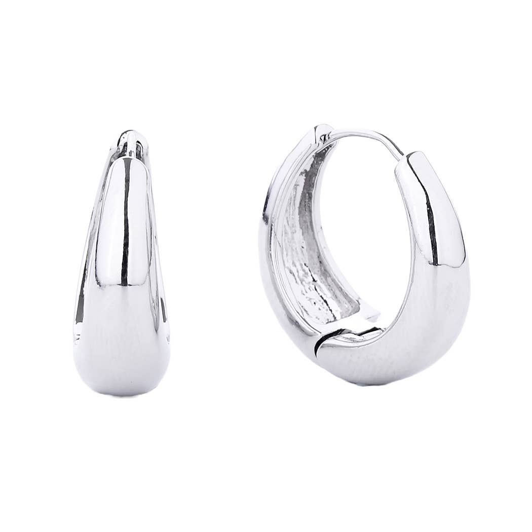 Pair of silver hoop earrings on a white background