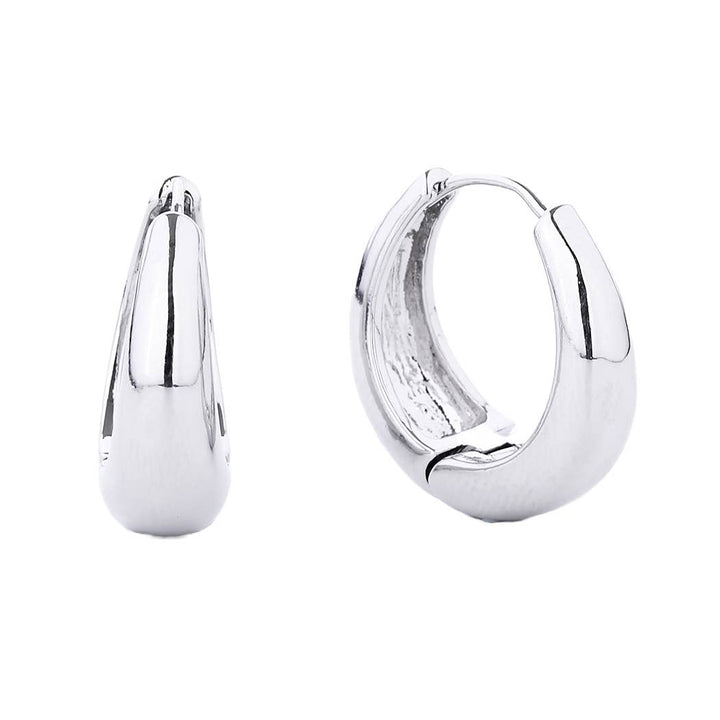 Pair of silver hoop earrings on a white background
