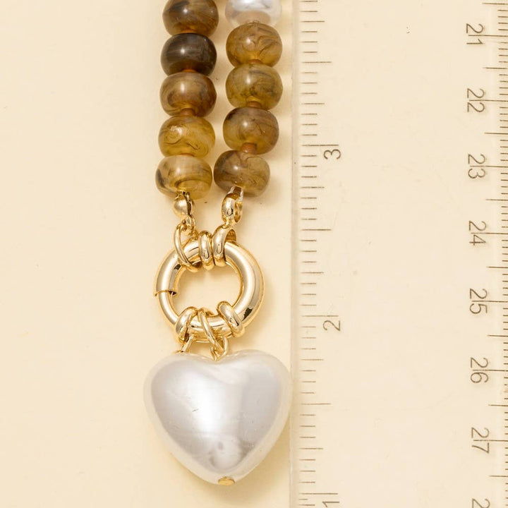 Pearl Heart Pendant Mixed Beaded Necklace