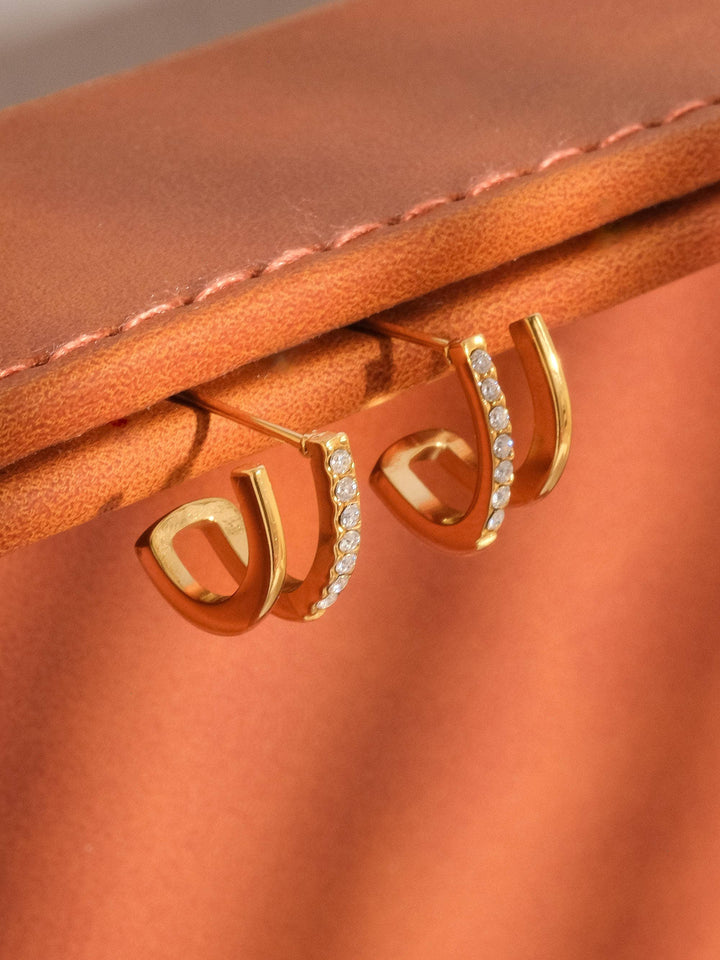 Dulce 18K Gold Non-Tarnish CZ Double Hoop Stud
