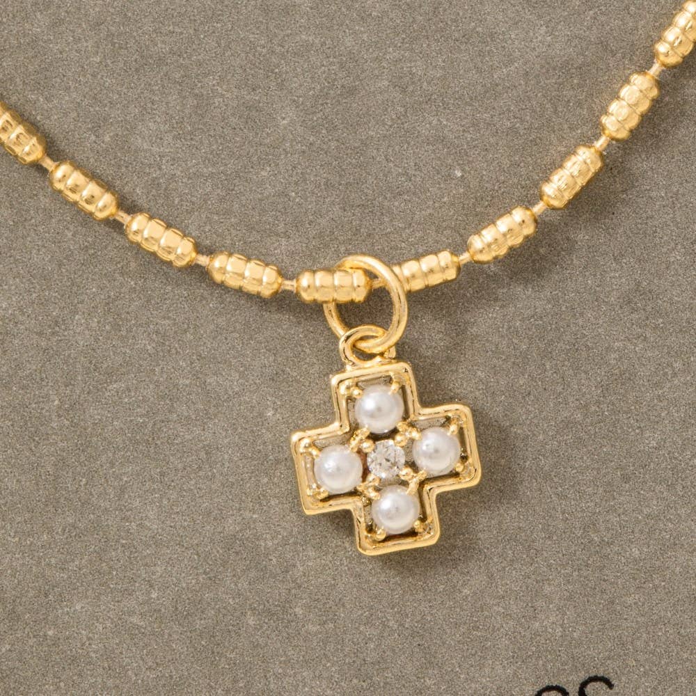Mini Cross Pearl Pendant Necklace