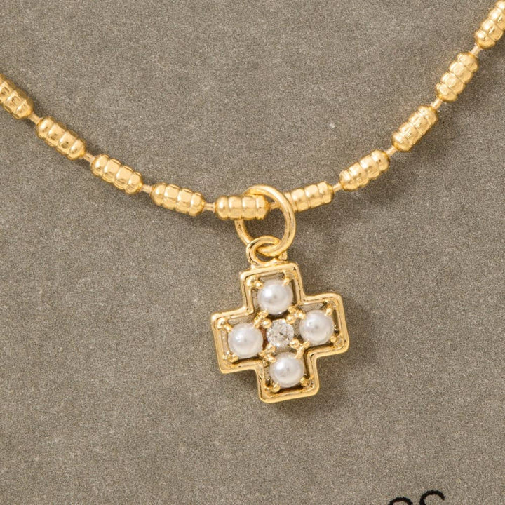 Mini Cross Pearl Pendant Necklace