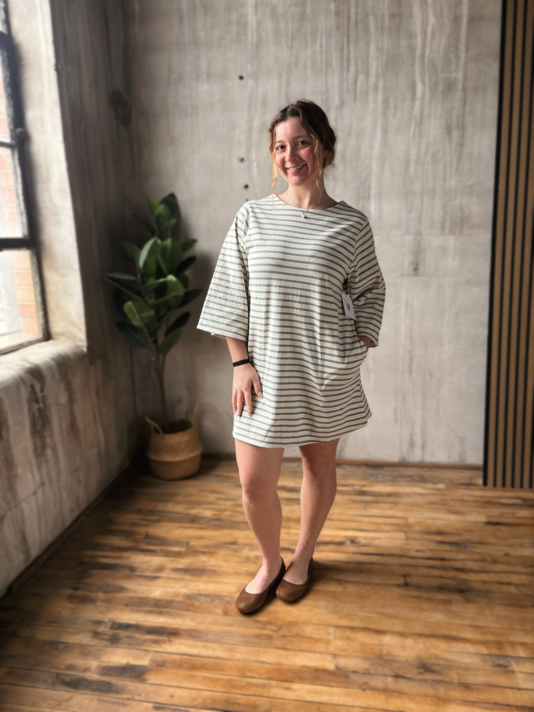 Sage Shift Mini Dress